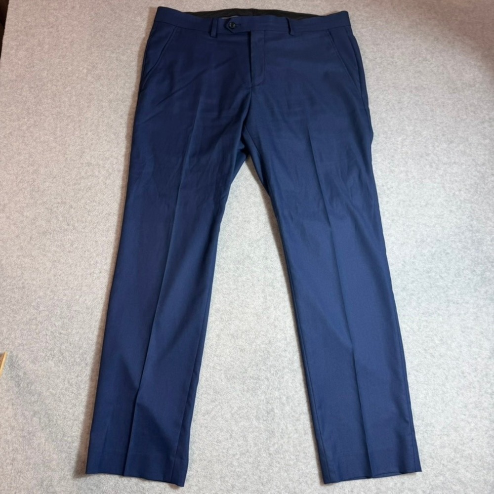 Alfani Dress Pants Mens 34W 30L Blue Slim Fit Flat Front - Picture 2 of 10